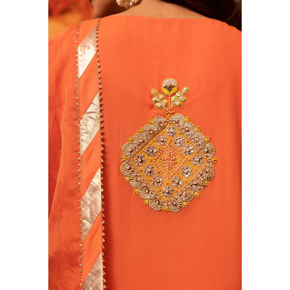 House of Supriya Orange Embroidered Kurta & Pant with Dupatta (Set of 3)