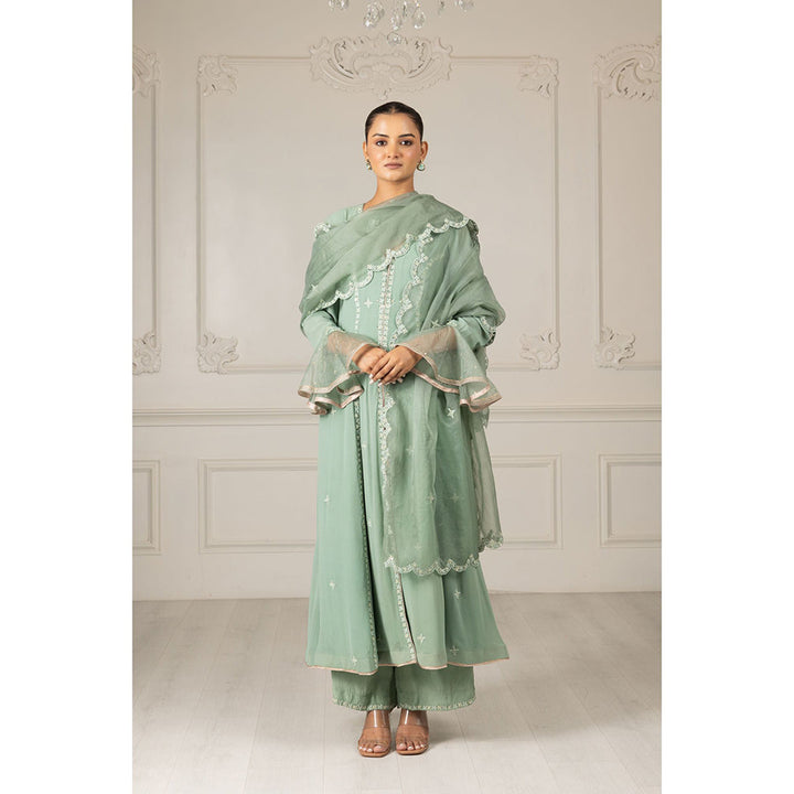 House of Supriya Pistachio Green Stylised Anarkali Kurta & Pant with Dupatta (Set of 3)