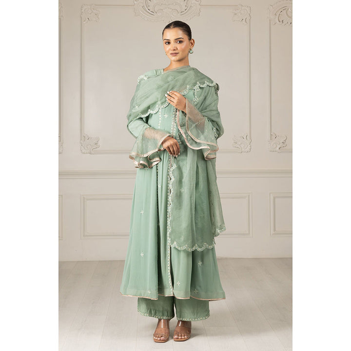 House of Supriya Pistachio Green Stylised Anarkali Kurta & Pant with Dupatta (Set of 3)