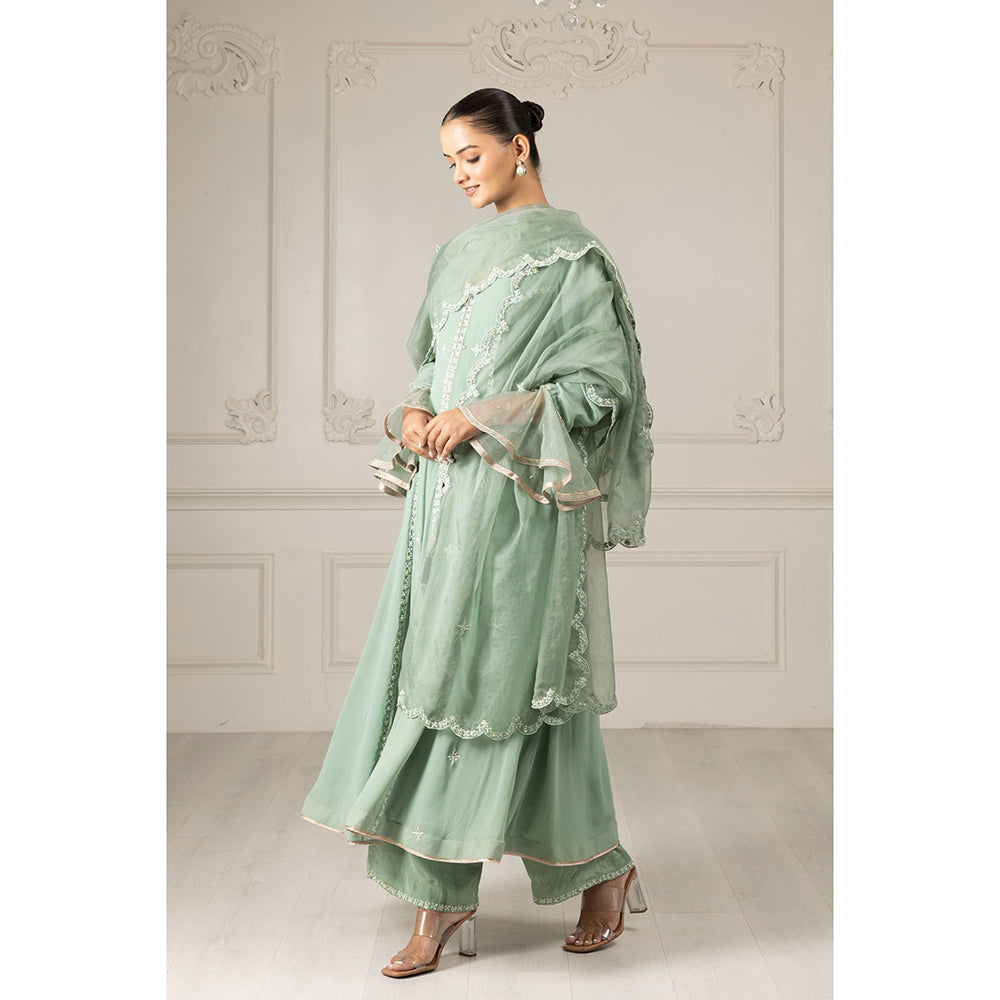 House of Supriya Pistachio Green Stylised Anarkali Kurta & Pant with Dupatta (Set of 3)