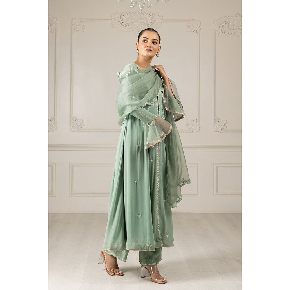House of Supriya Pistachio Green Stylised Anarkali Kurta & Pant with Dupatta (Set of 3)
