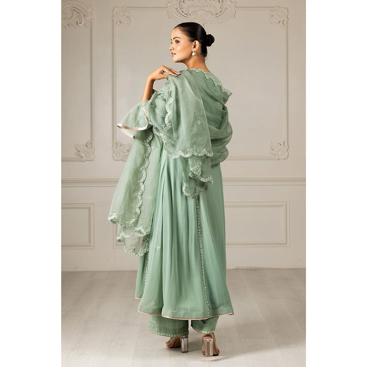 House of Supriya Pistachio Green Stylised Anarkali Kurta & Pant with Dupatta (Set of 3)