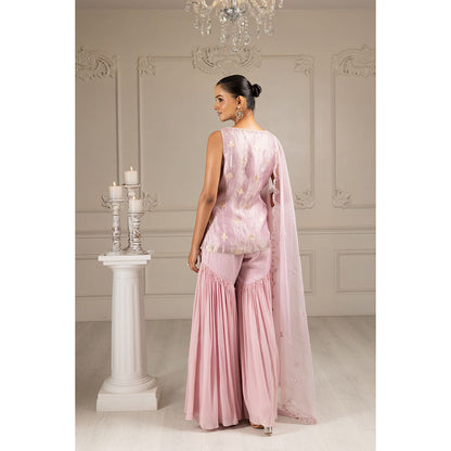 House of Supriya Lavender Embroidered Stylised Kurta with Sharara & Dupatta (Set of 3)