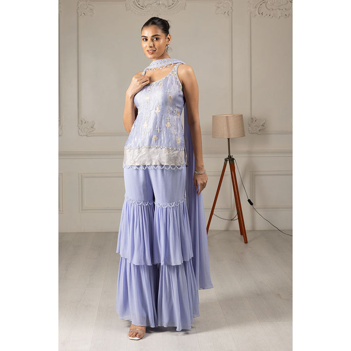 House of Supriya Sky Blue Embroidered Stylised Kurta & Sharara with Dupatta (Set of 3)