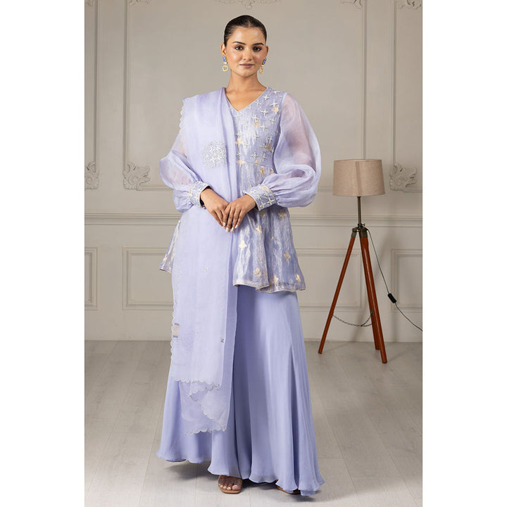 House of Supriya Sky Blue Embroidered Stylised Kurta & Sharara with Dupatta (Set of 3)