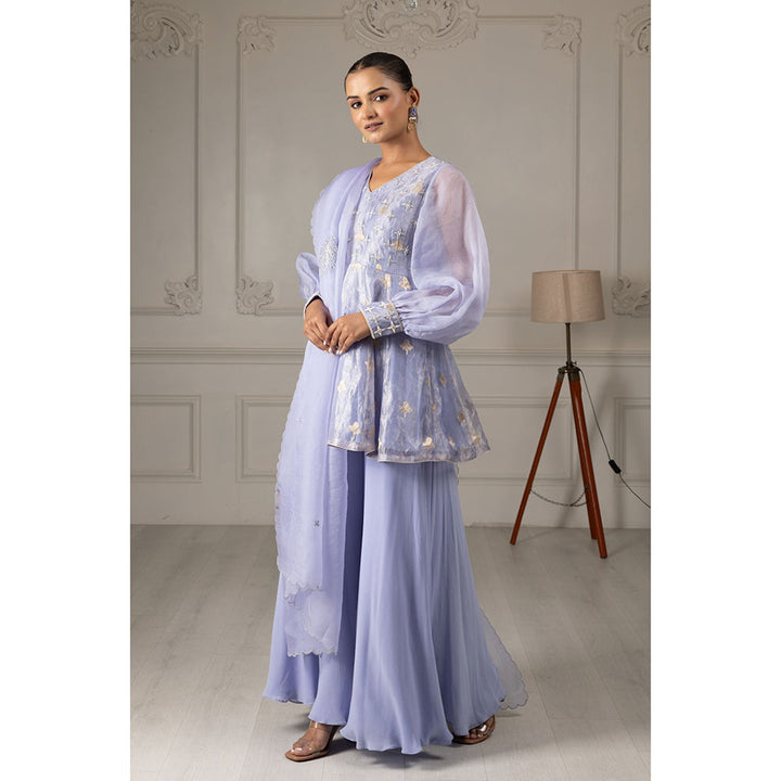 House of Supriya Sky Blue Embroidered Stylised Kurta & Sharara with Dupatta (Set of 3)