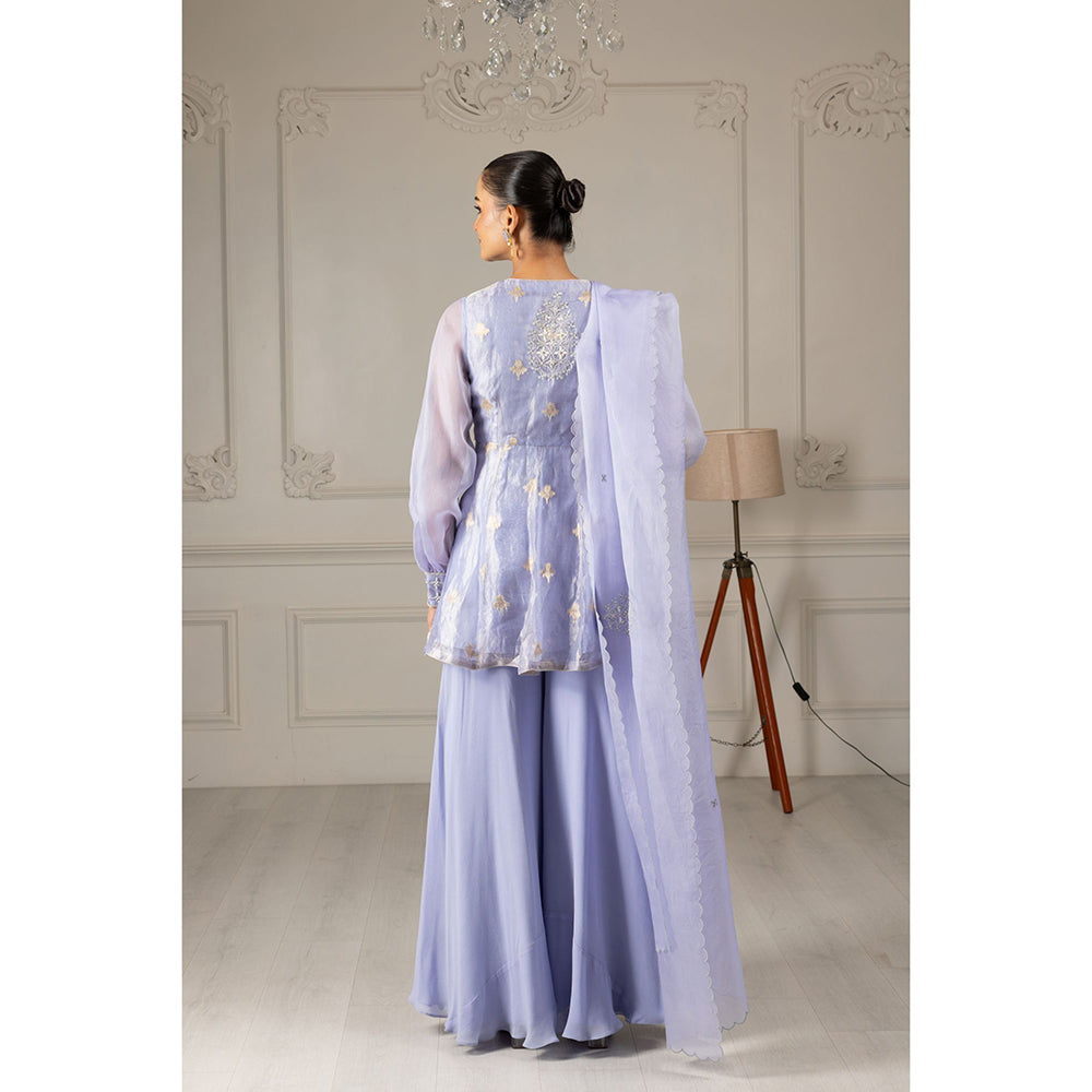 House of Supriya Sky Blue Embroidered Stylised Kurta & Sharara with Dupatta (Set of 3)