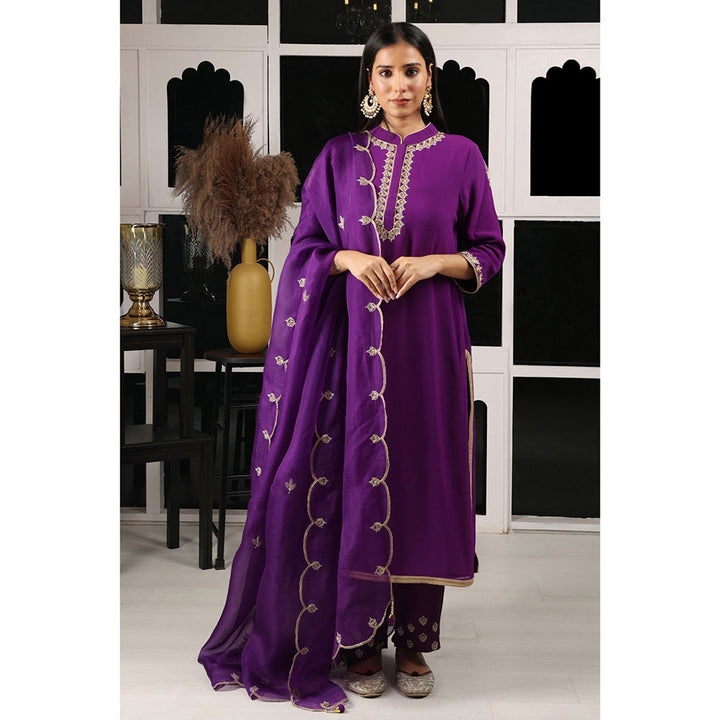 House of Supriya Purple Embroidered Kurta & Pant with Dupatta (Set of 3)