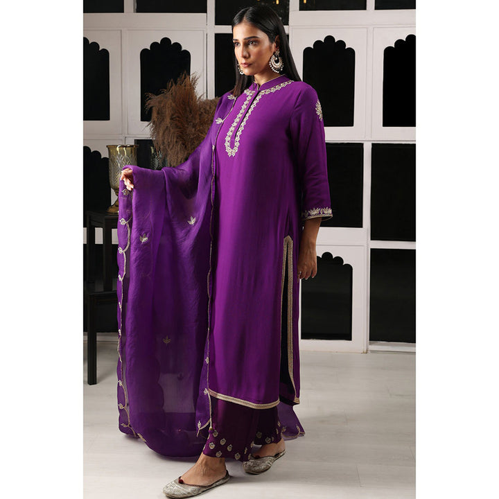 House of Supriya Purple Embroidered Kurta & Pant with Dupatta (Set of 3)