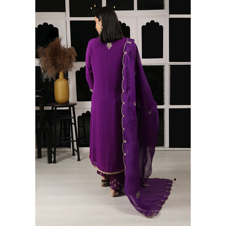 House of Supriya Purple Embroidered Kurta & Pant with Dupatta (Set of 3)