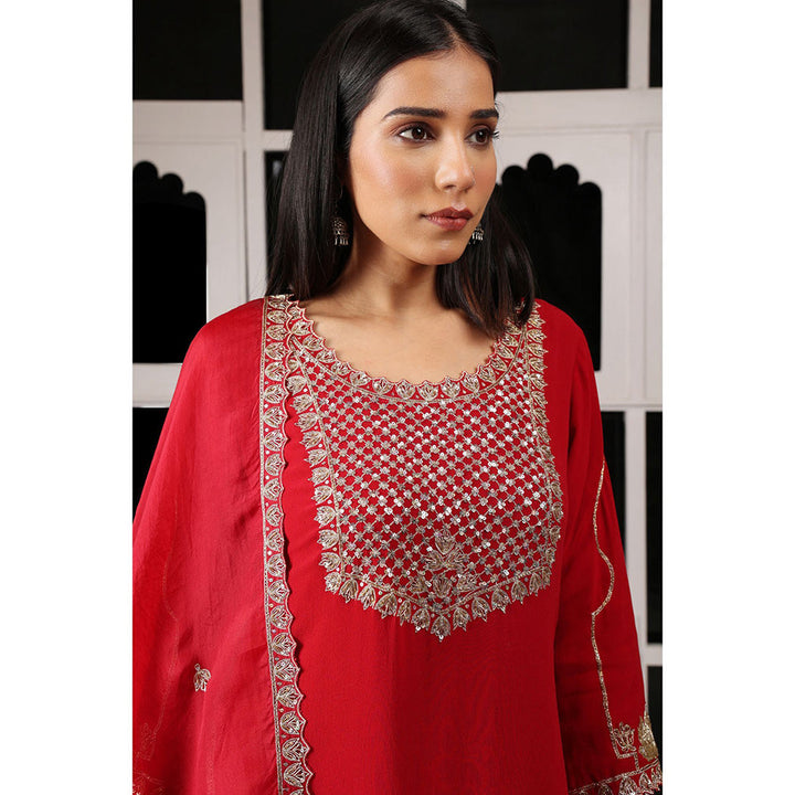 House of Supriya Red Embellished Kurta & Pant with Dupatta (Set of 3)