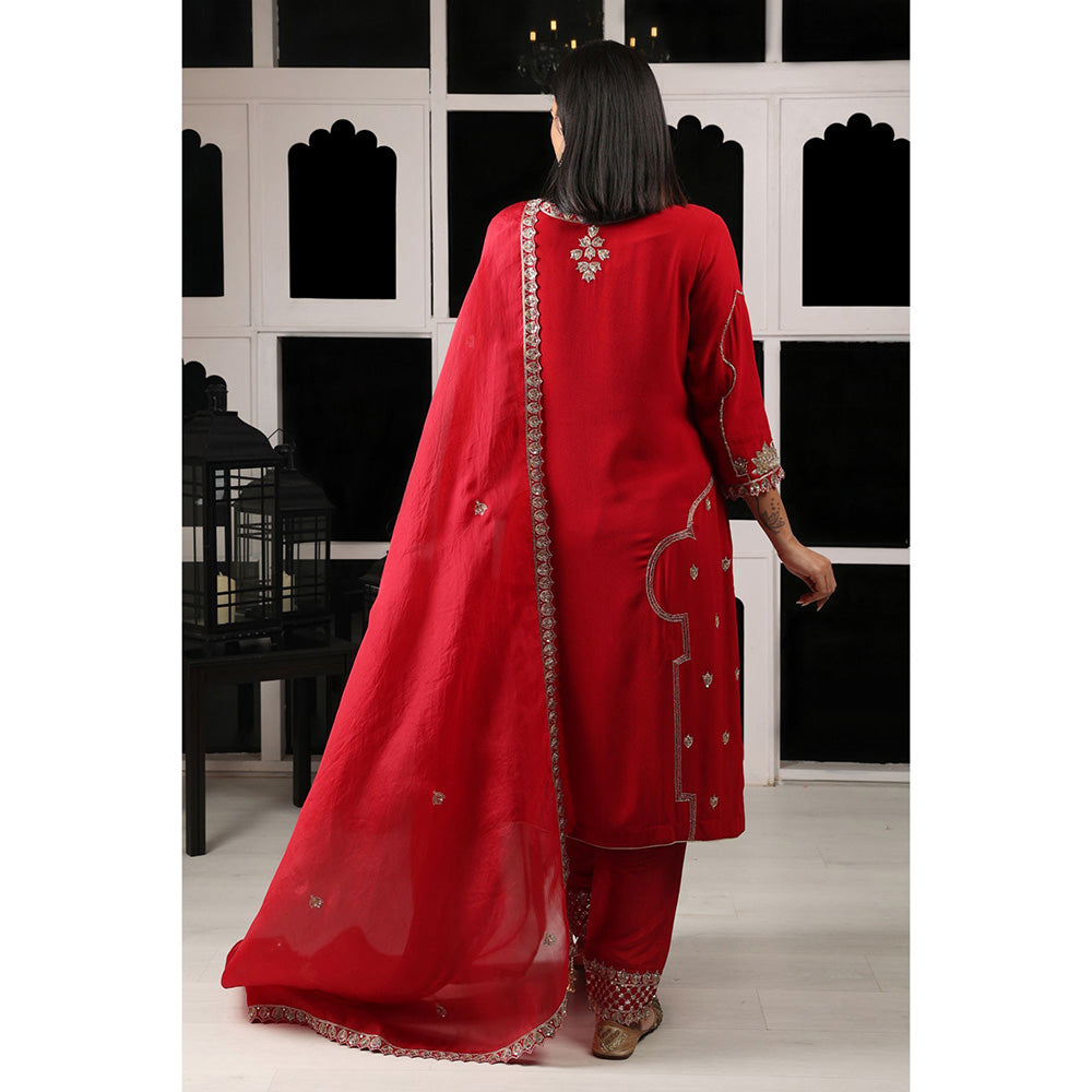 House of Supriya Red Embellished Kurta & Pant with Dupatta (Set of 3)