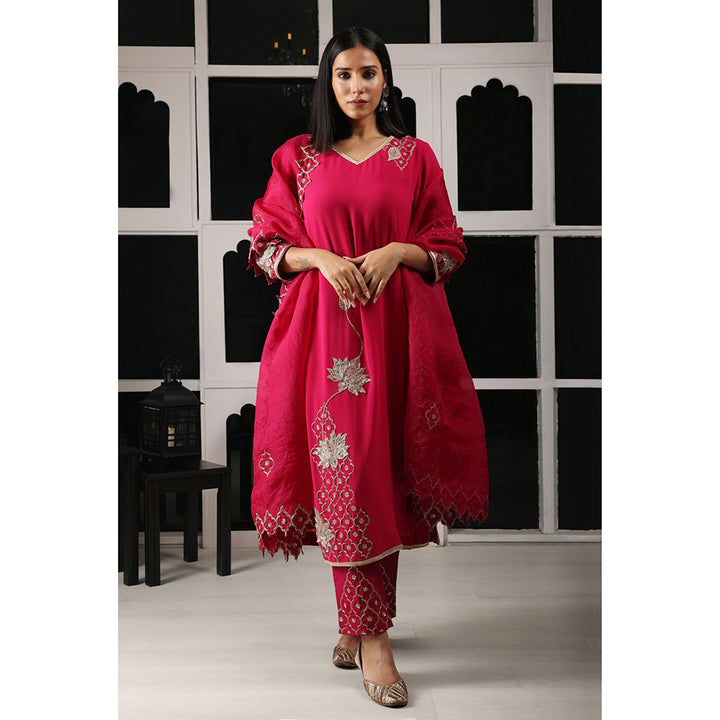 House of Supriya Pink Embroidered Kurta & Pant with Dupatta (Set of 3)