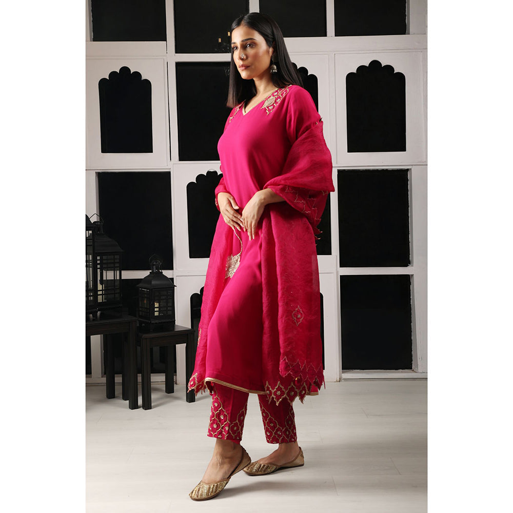 House of Supriya Pink Embroidered Kurta & Pant with Dupatta (Set of 3)