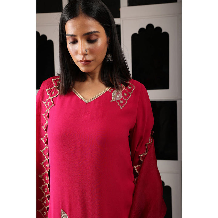 House of Supriya Pink Embroidered Kurta & Pant with Dupatta (Set of 3)