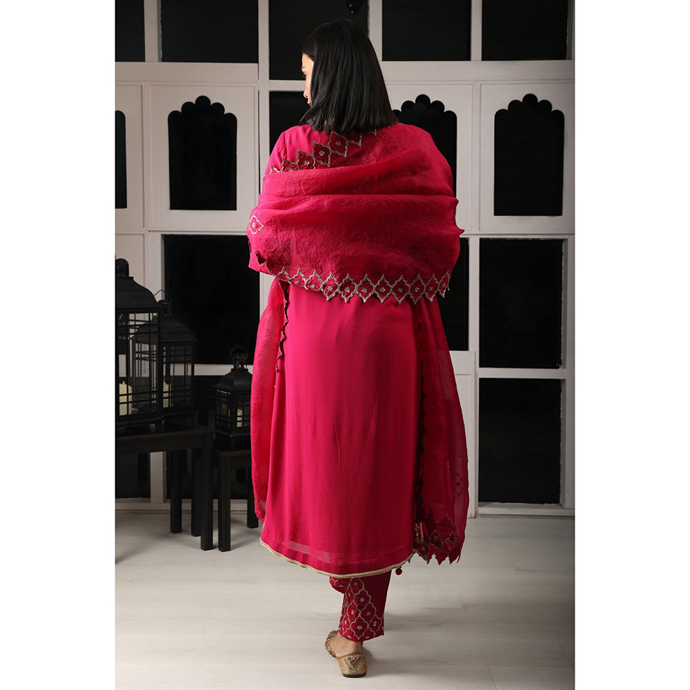 House of Supriya Pink Embroidered Kurta & Pant with Dupatta (Set of 3)