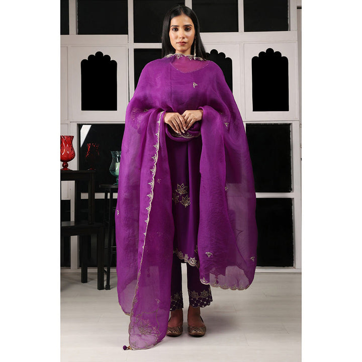 House of Supriya Purple Embellished Kurta & Pant with Dupatta (Set of 3)