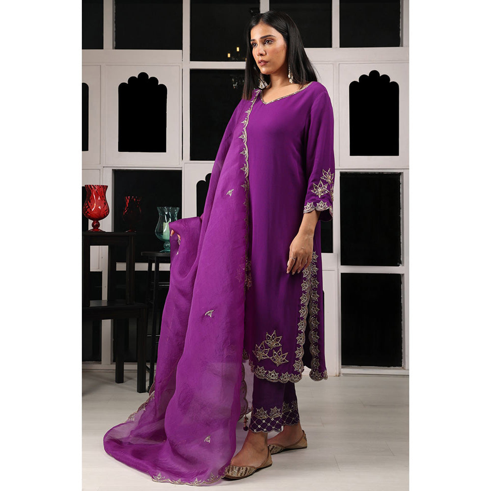 House of Supriya Purple Embellished Kurta & Pant with Dupatta (Set of 3)