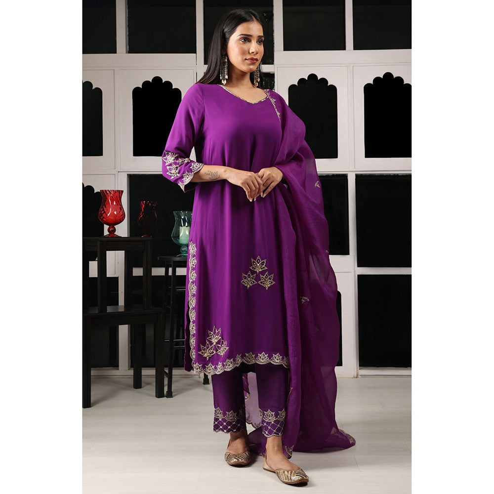 House of Supriya Purple Embellished Kurta & Pant with Dupatta (Set of 3)