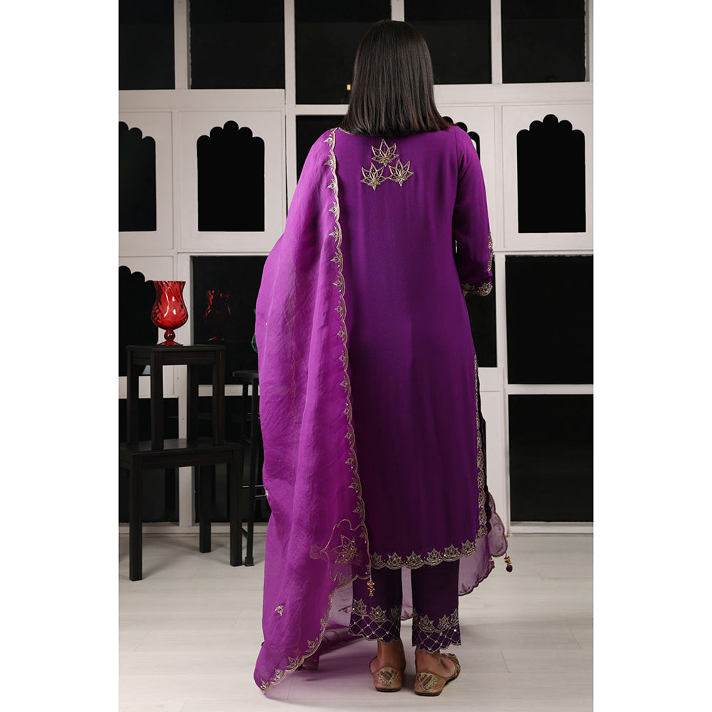 House of Supriya Purple Embellished Kurta & Pant with Dupatta (Set of 3)