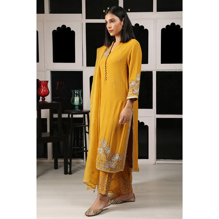 House of Supriya Yellow Mustard Embroidered Kurta & Pant with Dupatta (Set of 3)