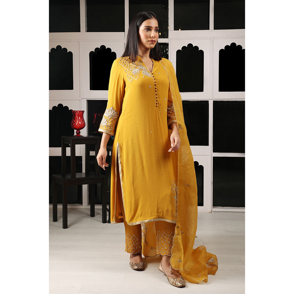 House of Supriya Yellow Mustard Embroidered Kurta & Pant with Dupatta (Set of 3)