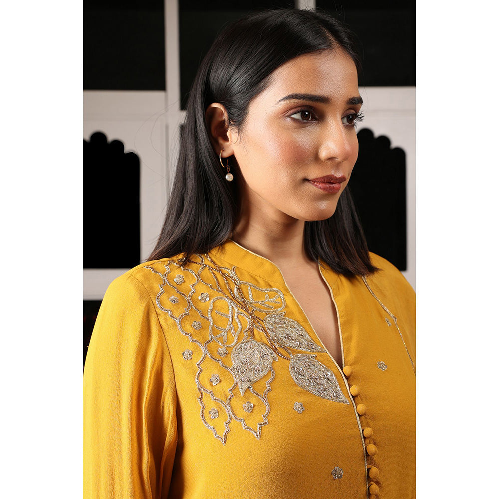 House of Supriya Yellow Mustard Embroidered Kurta & Pant with Dupatta (Set of 3)