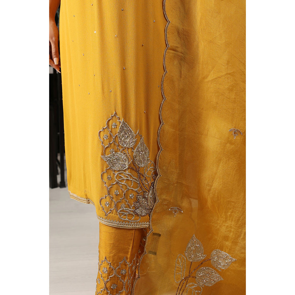 House of Supriya Yellow Mustard Embroidered Kurta & Pant with Dupatta (Set of 3)