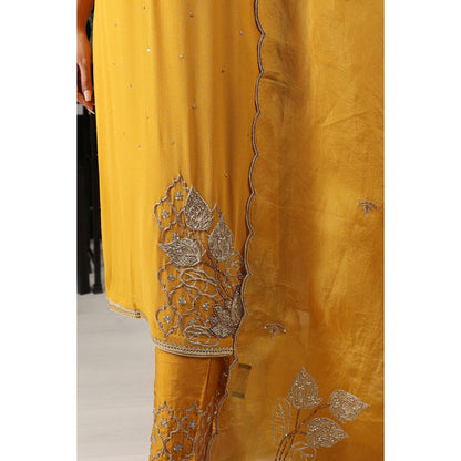 House of Supriya Yellow Mustard Embroidered Kurta & Pant with Dupatta (Set of 3)