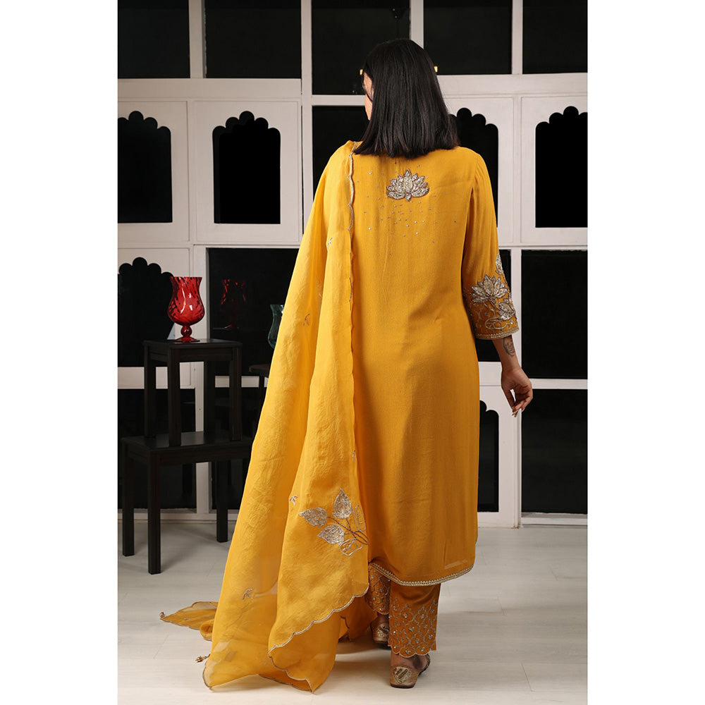 House of Supriya Yellow Mustard Embroidered Kurta & Pant with Dupatta (Set of 3)