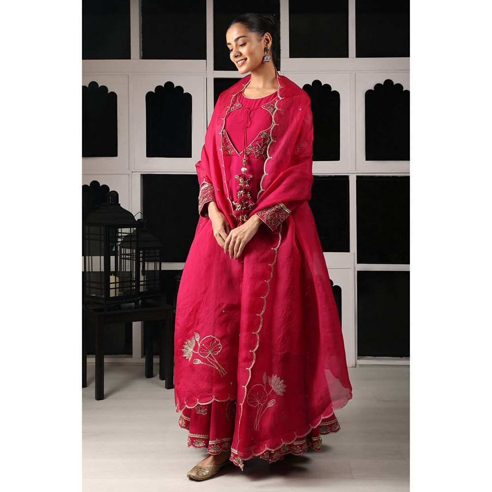 House of Supriya Pink Embellished Stylised Anarkali Kurta with Pant & Dupatta (Set of 3)