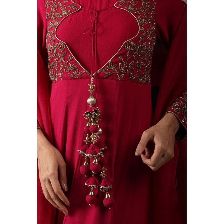 House of Supriya Pink Embellished Stylised Anarkali Kurta with Pant & Dupatta (Set of 3)