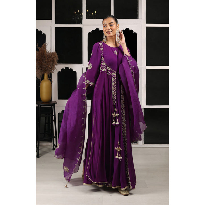 House of Supriya Purple Embellished Stylised Anarkali Kurta with Pant & Dupatta (Set of 3)