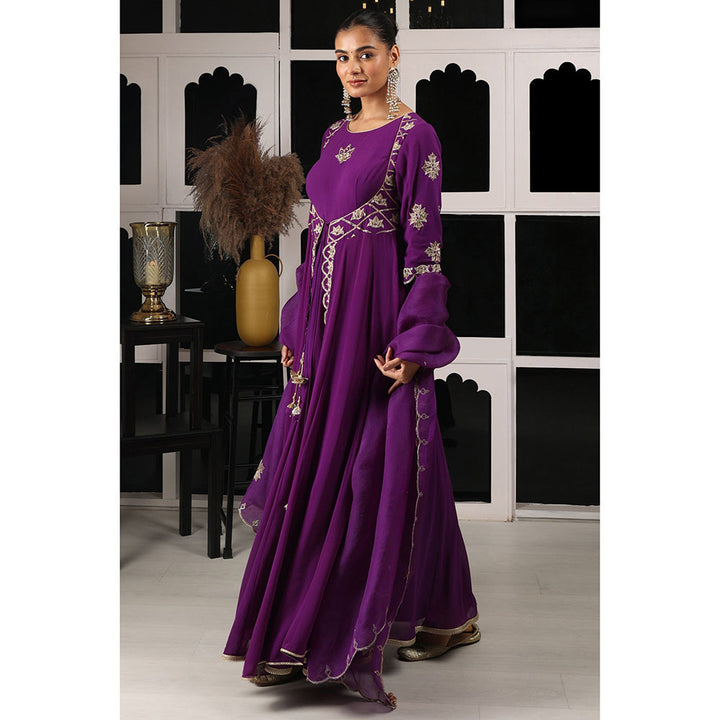 House of Supriya Purple Embellished Stylised Anarkali Kurta with Pant & Dupatta (Set of 3)