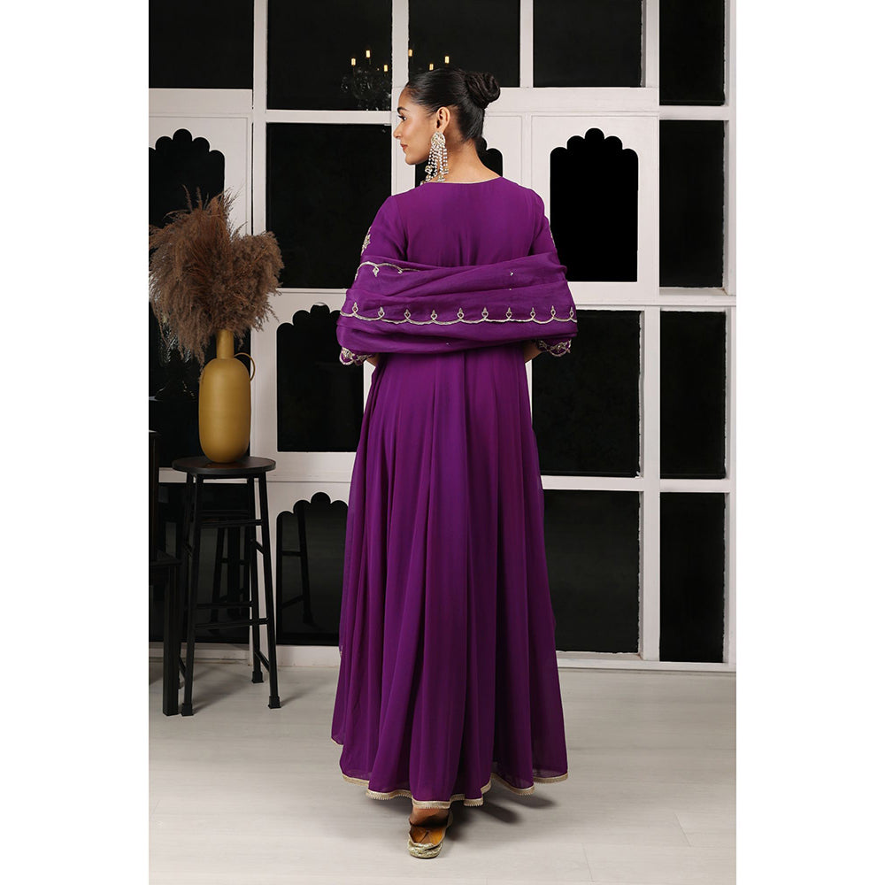 House of Supriya Purple Embellished Stylised Anarkali Kurta with Pant & Dupatta (Set of 3)