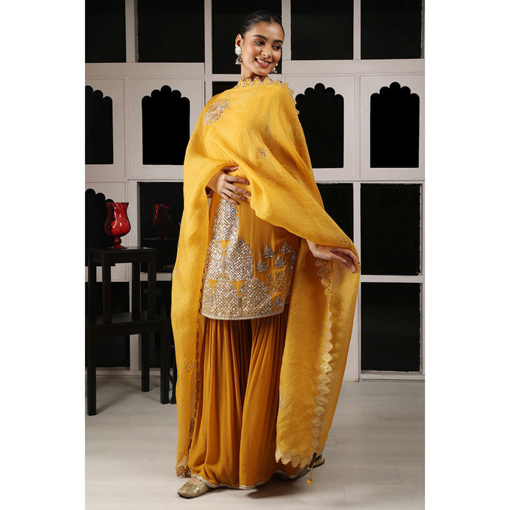 House of Supriya Yellow Embellished Kurta & Sharara with Dupatta (Set of 3)