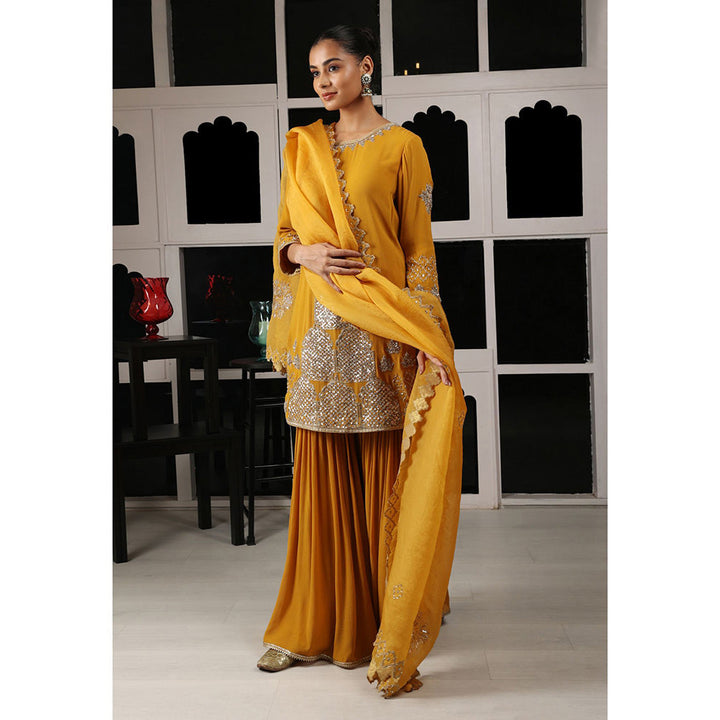 House of Supriya Yellow Embellished Kurta & Sharara with Dupatta (Set of 3)