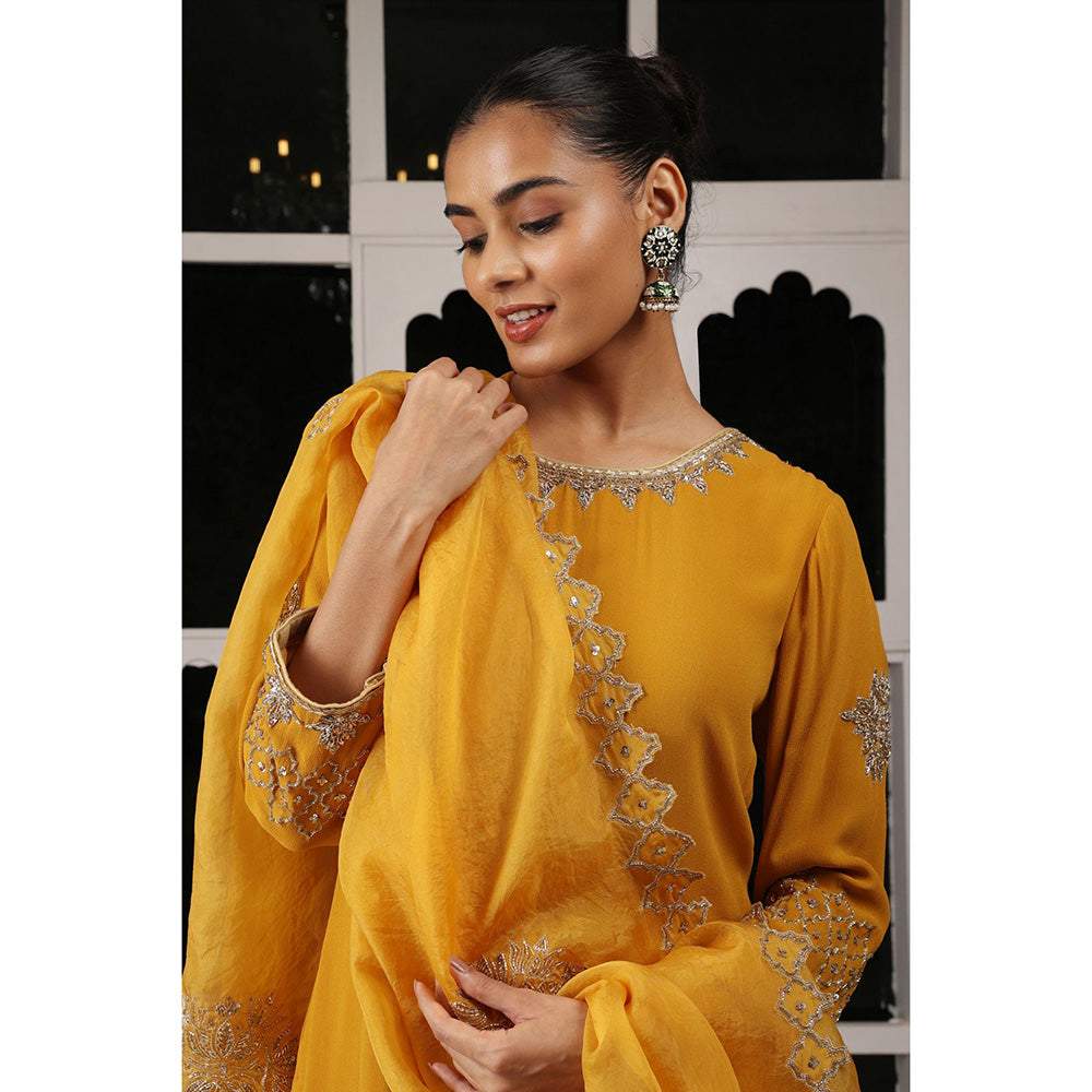 House of Supriya Yellow Embellished Kurta & Sharara with Dupatta (Set of 3)