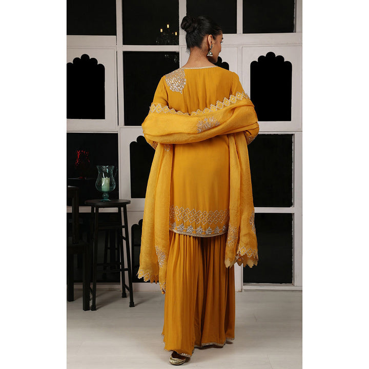 House of Supriya Yellow Embellished Kurta & Sharara with Dupatta (Set of 3)