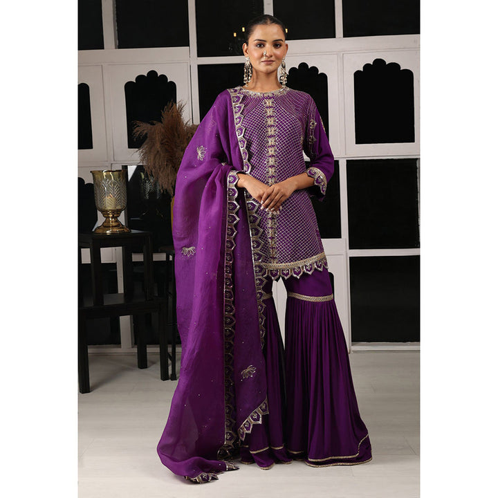 House of Supriya Purple Embellished Kurta & Sharara with Dupatta (Set of 3)