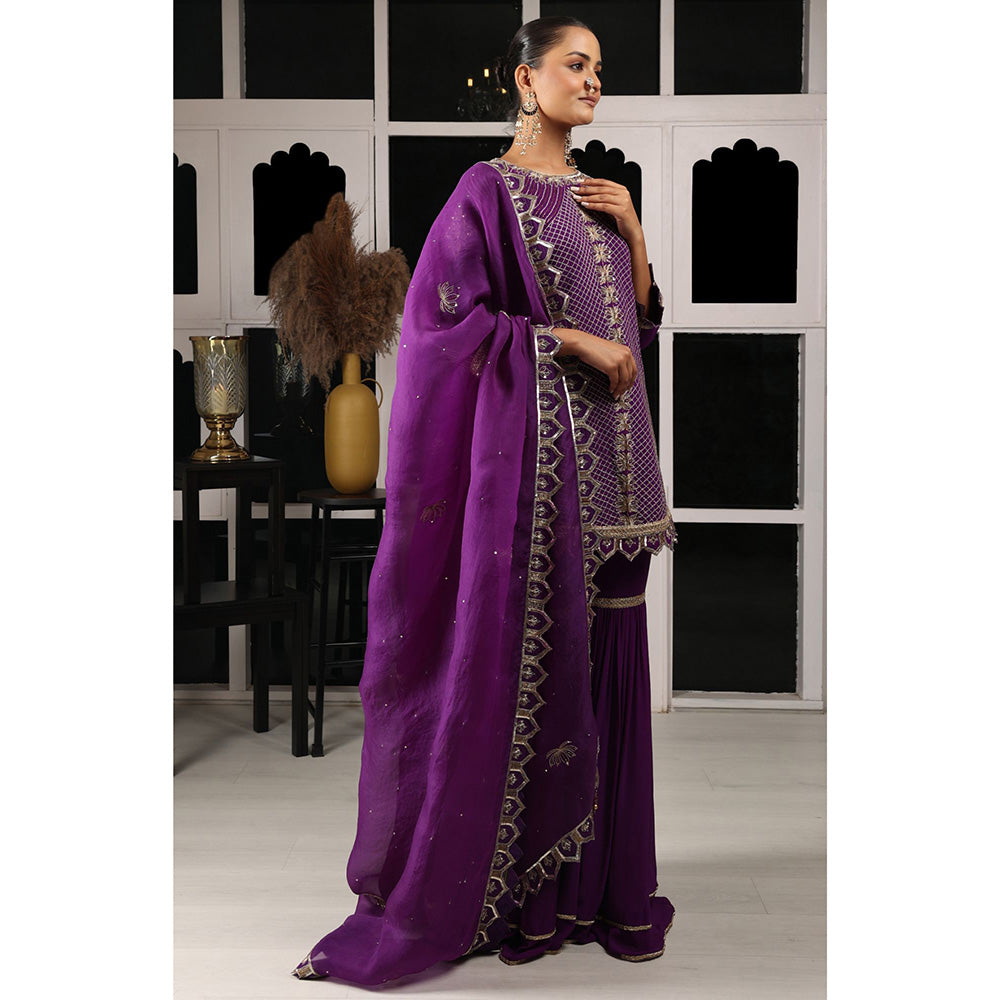 House of Supriya Purple Embellished Kurta & Sharara with Dupatta (Set of 3)