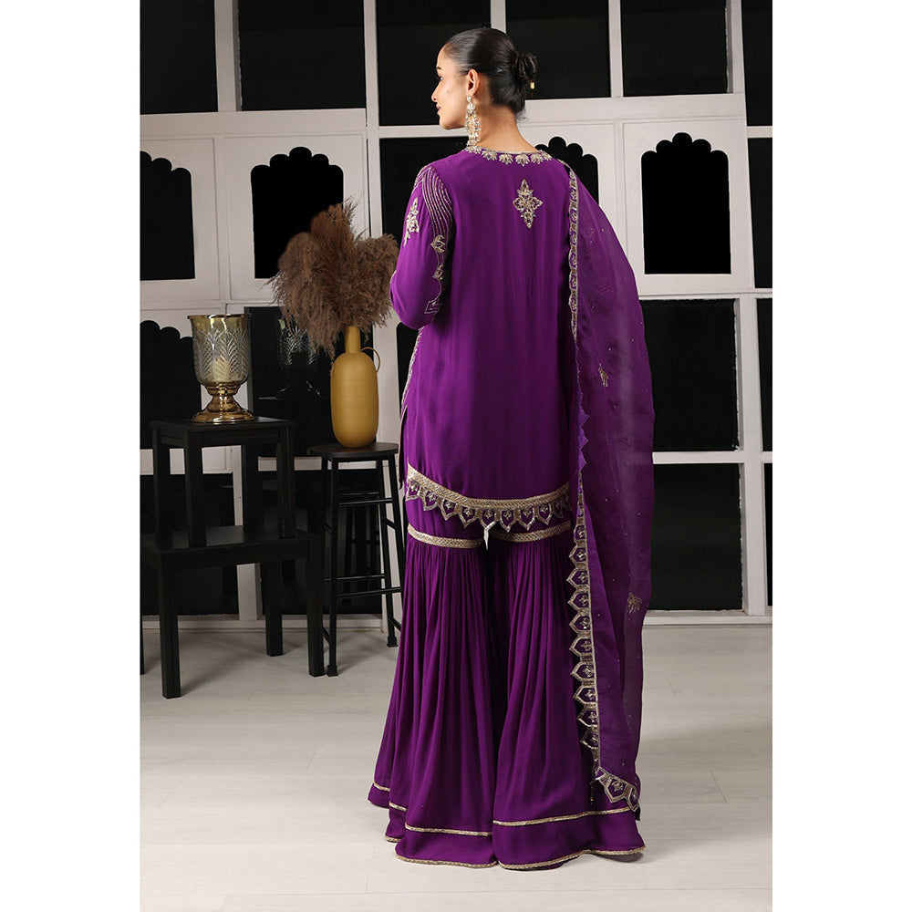 House of Supriya Purple Embellished Kurta & Sharara with Dupatta (Set of 3)