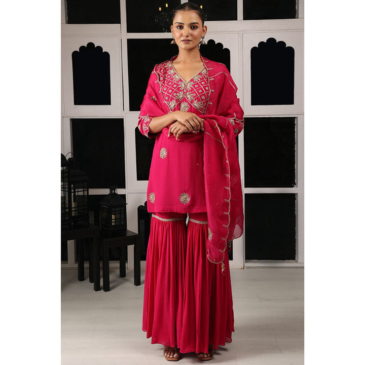 House of Supriya Pink Embellished Kurta & Sharara with Dupatta (Set of 3)