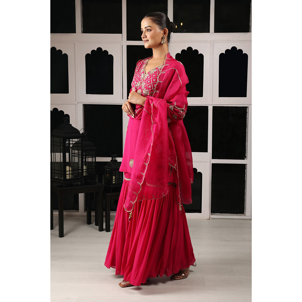 House of Supriya Pink Embellished Kurta & Sharara with Dupatta (Set of 3)