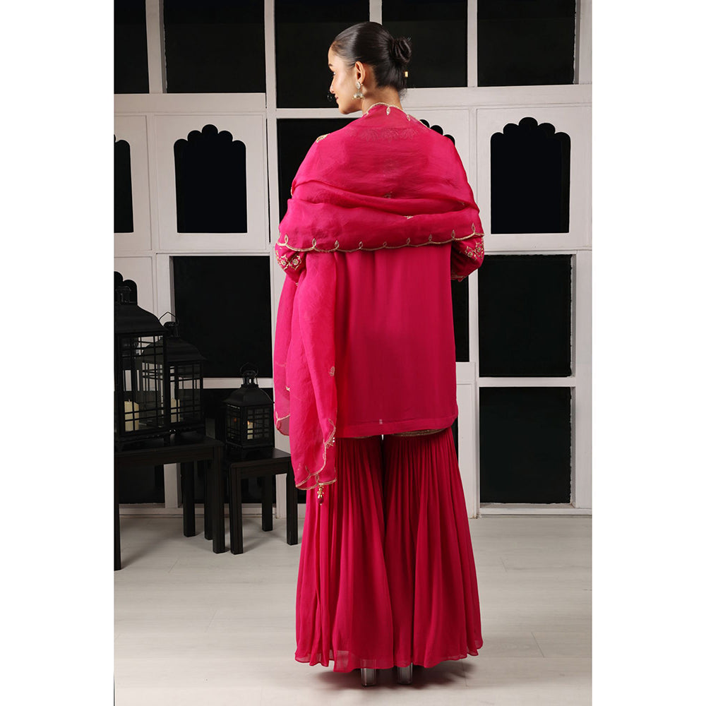 House of Supriya Pink Embellished Kurta & Sharara with Dupatta (Set of 3)