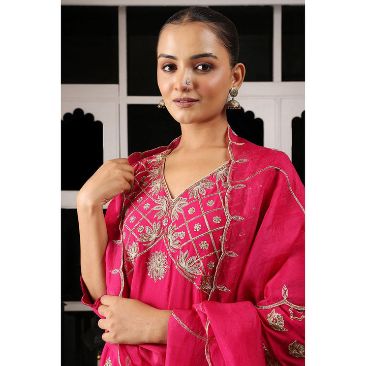 House of Supriya Pink Embellished Kurta & Sharara with Dupatta (Set of 3)