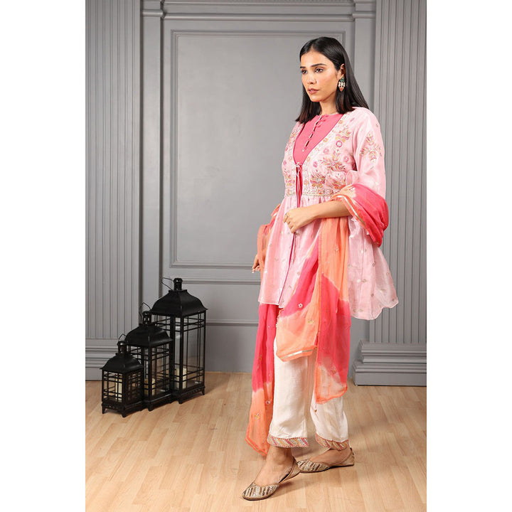 House of Supriya Baby Pink Embroidered Top & Jacket with Dupatta & Pant (Set of 4)