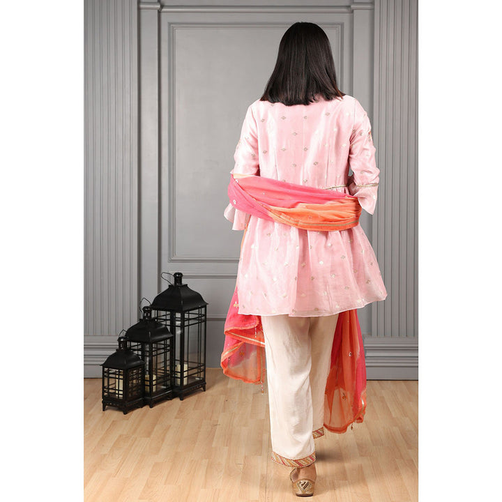 House of Supriya Baby Pink Embroidered Top & Jacket with Dupatta & Pant (Set of 4)