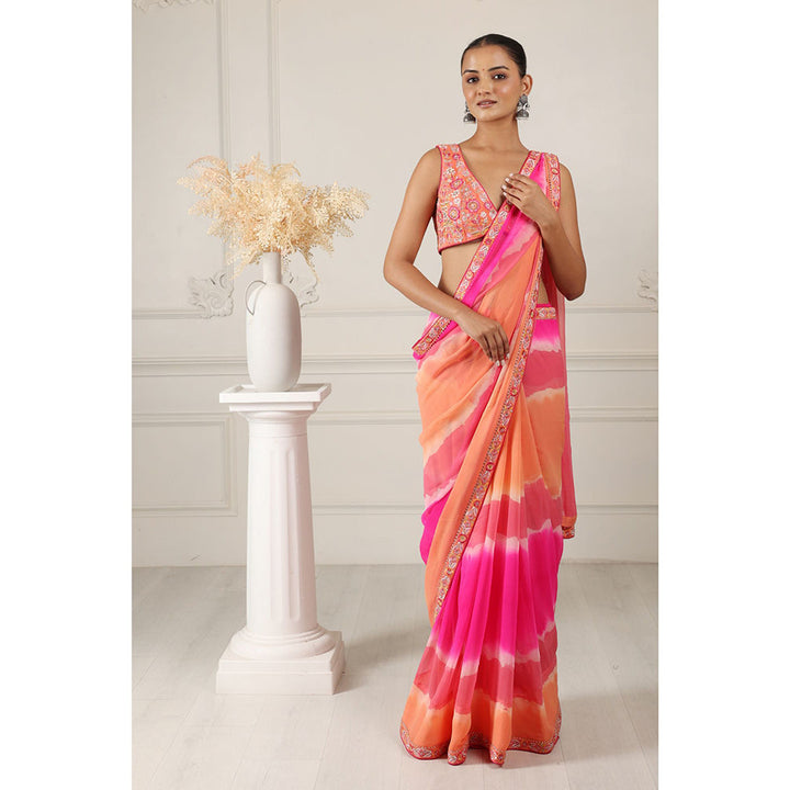 House of Supriya Tie & Dye Multi Color Saree with Embroidered with Stitched Blouse