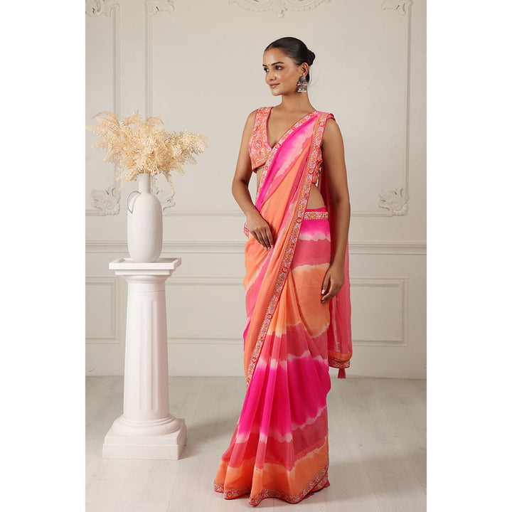 House of Supriya Tie & Dye Multi Color Saree with Embroidered with Stitched Blouse